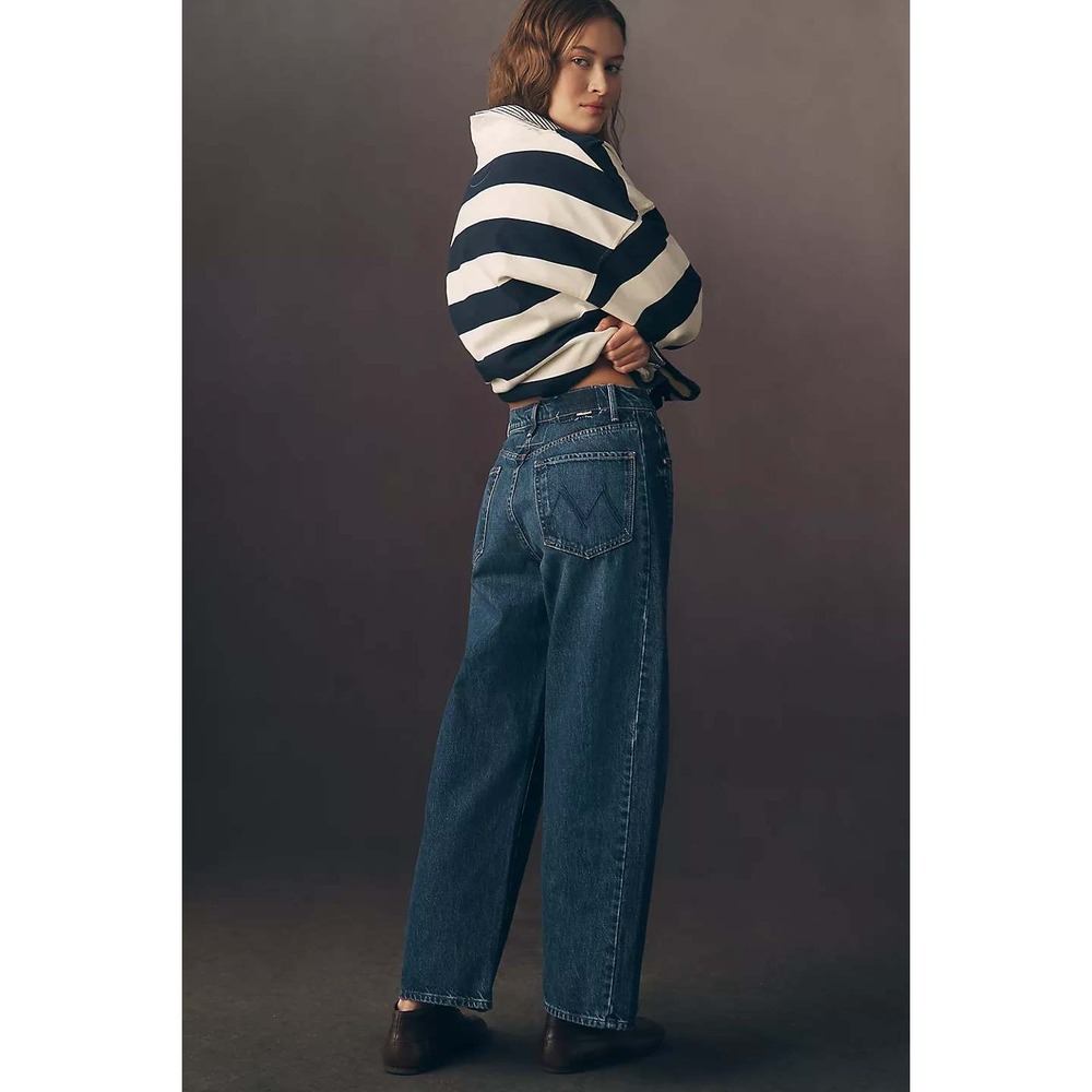 MOTHER High Rise Wide Leg Jeans in Classic Blue Denim - Picture 6 of 14